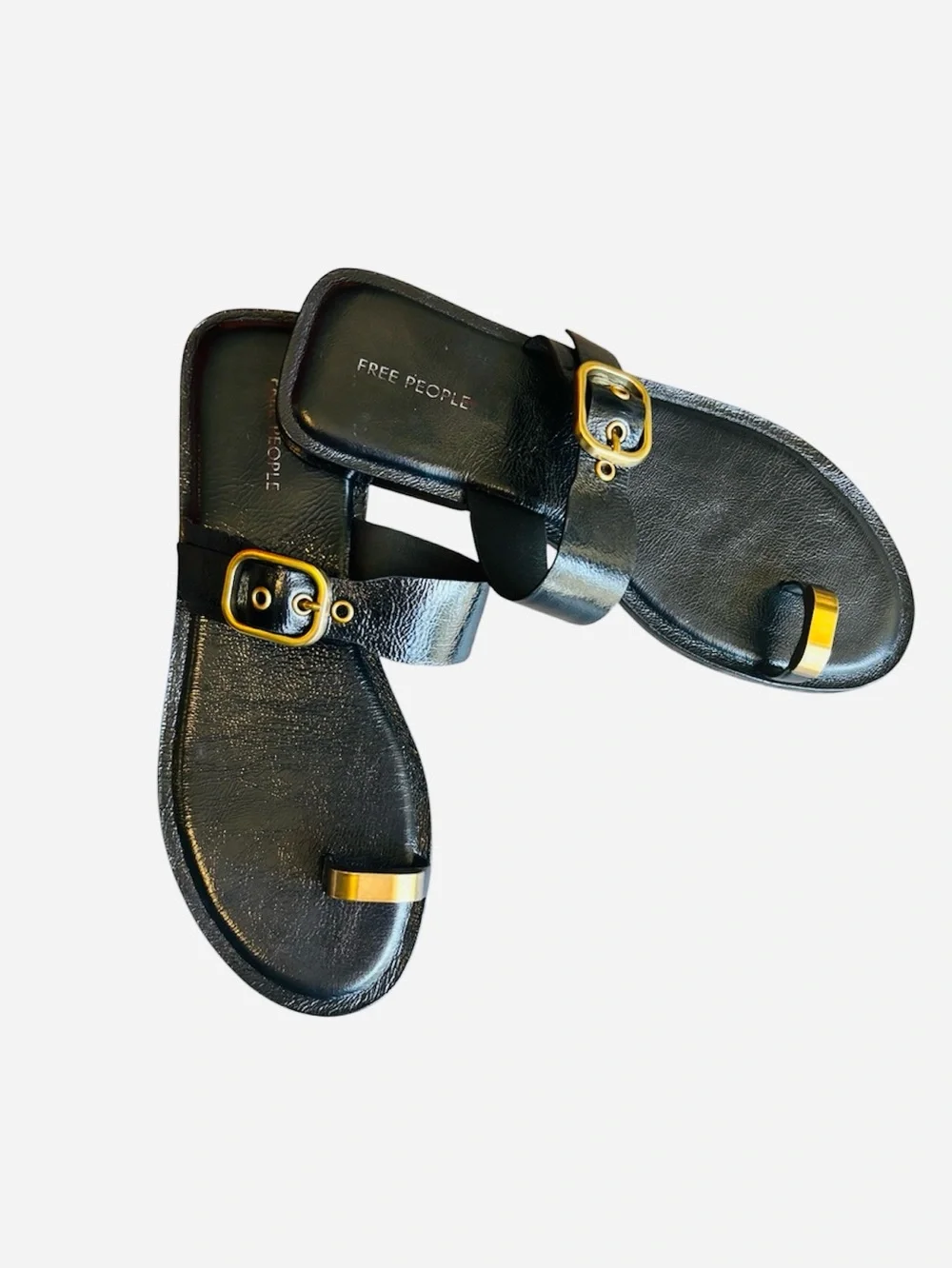 Free People Black Leather Toe-Ring Sandals | Temperature Rising ⭐️
